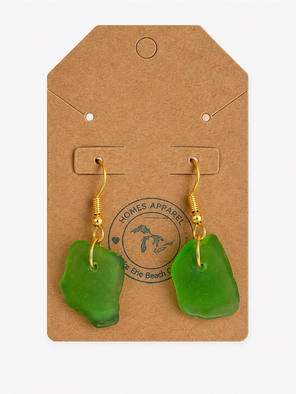 Green Sea Glass Gold Dangle Earrings